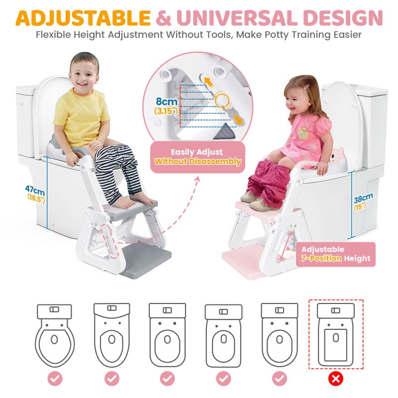 Orzbow Potty Training Seat, 2-IN-1 Toddler Potty Training Toilet with Step Stool, Stability Toilet Seat for Boys Girls with Splash Guard and Anti-Slip Pad, Adjustable Ladder & Potty Seat Height, Pink - Image 3