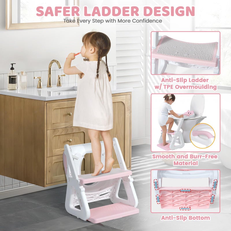 Orzbow Potty Training Seat, 2-IN-1 Toddler Potty Training Toilet with Step Stool, Stability Toilet Seat for Boys Girls with Splash Guard and Anti-Slip Pad, Adjustable Ladder & Potty Seat Height, Pink - Image 5