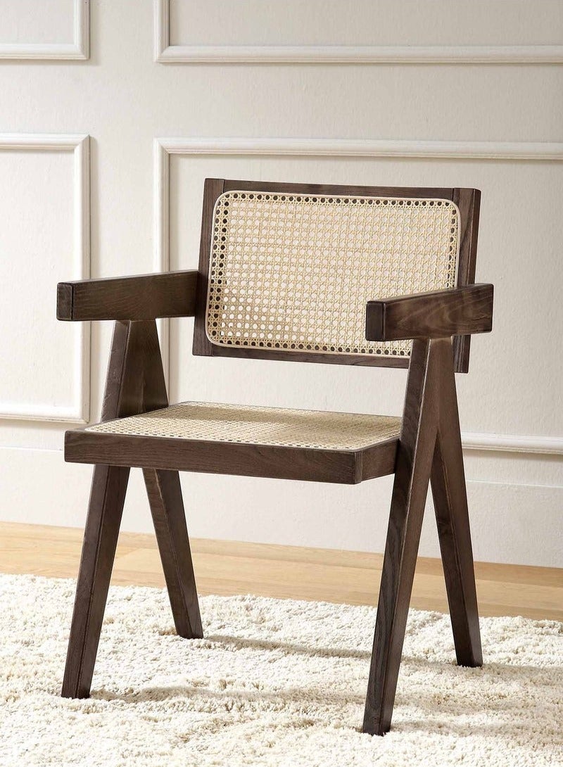 XiuWoo Mid century Modern Accent Chair Solid Wood Frame Armchair with Rattan Design Perfect for Home Office Living Room and Dining Room - Image 1