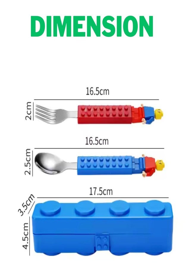 ARTLABEL Building Blocks Theme Baby Feeding Stainless Steel Spoon & Fork Set for Kids Tableware Cutlery Suitable for Kids Picnic School Lunch Box (Legoo Cutlery Set) - Image 4