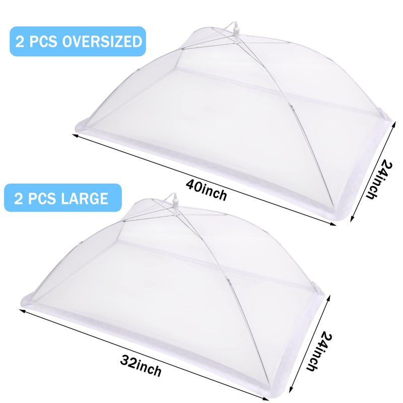 JULBEAR 4 Pcs Extra Large Mesh Food Cover Tent Umbrella Food Screen Covers for Outside Pop-up Mesh Reusable Food Nets for Parties Picnics Outdoor BBQs Collapsible (2 Pcs 40"x24", 2 Pcs 32"x24") - Image 2