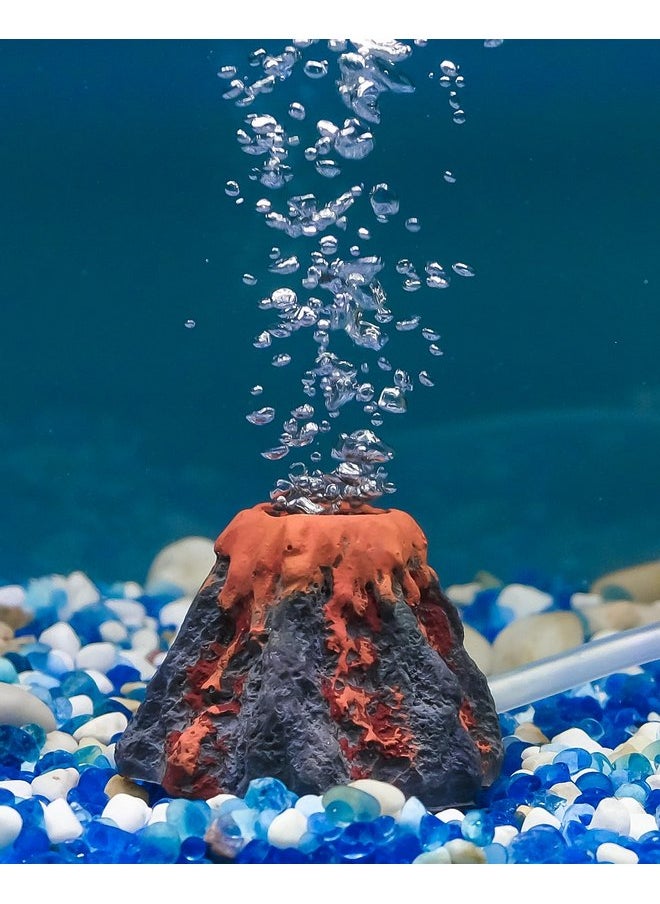 Uniclife - Uniclife Aquarium Volcano Ornament Kit Fish Tank Decoration Mini Resin Volcanic Decor for Fish Tank Landscape Realistic Mountain with Air Stone Bubbler Airline Tubing Accessories for Oxygenation - Image 1