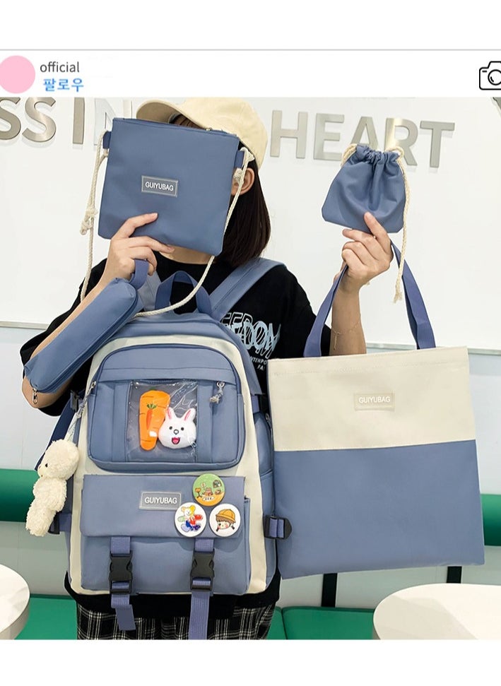 GUIYUBAG Backpack Set Cute School Laptop Bag Canvas Daypack 5 PCS with Shoulder Bag, Pencil Box, Tote Bag, Small Bag 
