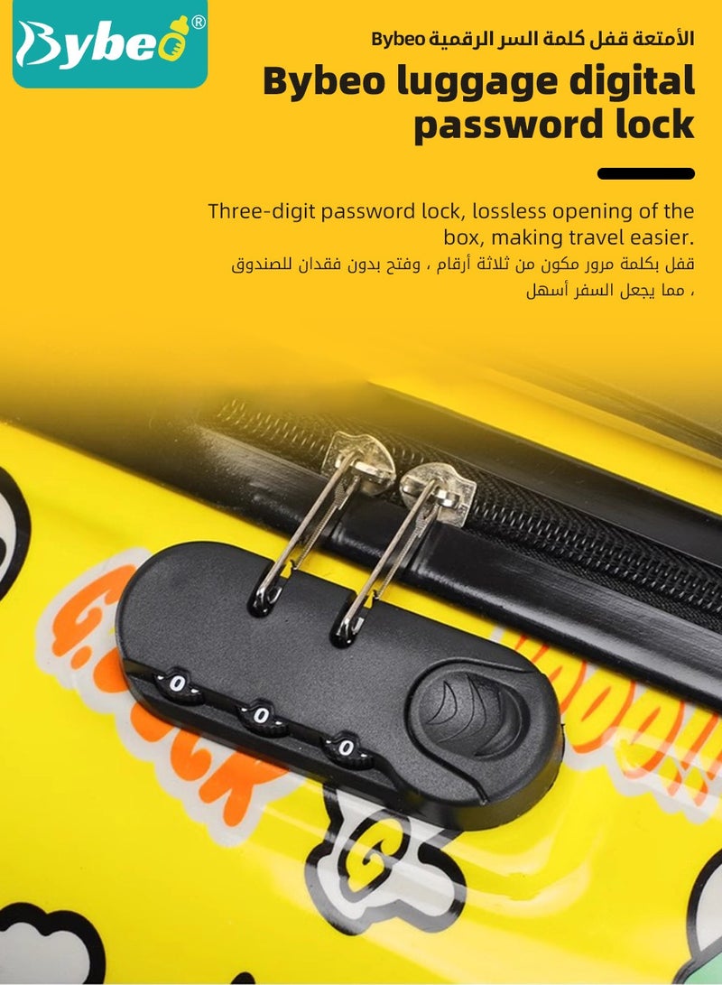 بيبو ﻿طقم حقائب أطفال كرتوني مكون من 4 قطع، حقيبة سفر للأطفال بعجلات عالمية، حقيبة سفر للأطفال الصغار بمقبض تلسكوبي، مع حقيبة عربة ووسادة على شكل حرف U ودمية بطة  - Image 4