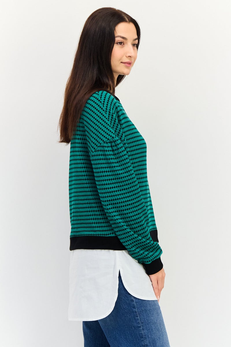 promod Women Crew Neck Jacquard Sweater, Multicolor - Image 2