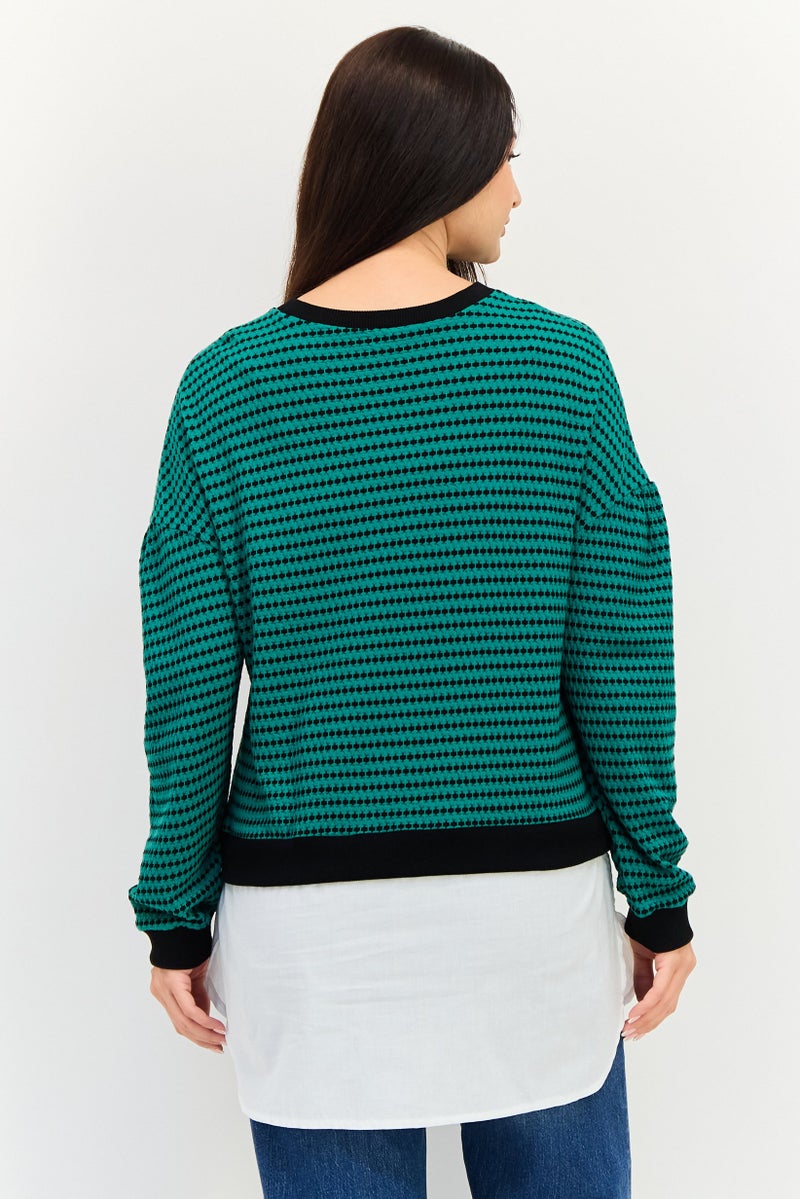 promod Women Crew Neck Jacquard Sweater, Multicolor - Image 3