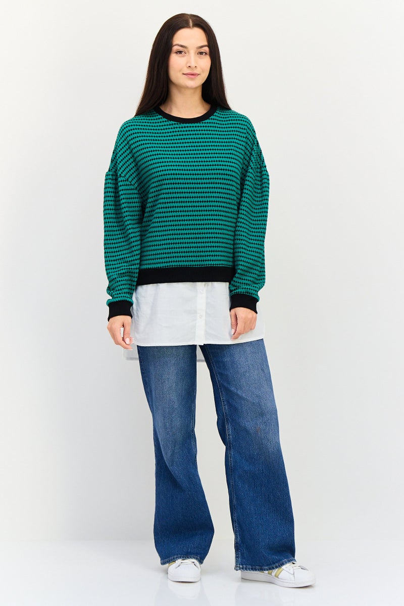 promod Women Crew Neck Jacquard Sweater, Multicolor - Image 4