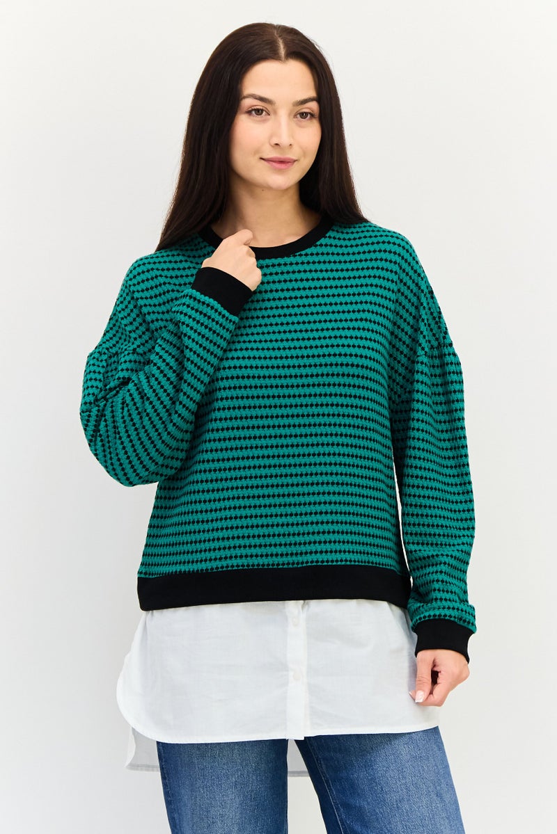 promod Women Crew Neck Jacquard Sweater, Multicolor - Image 1