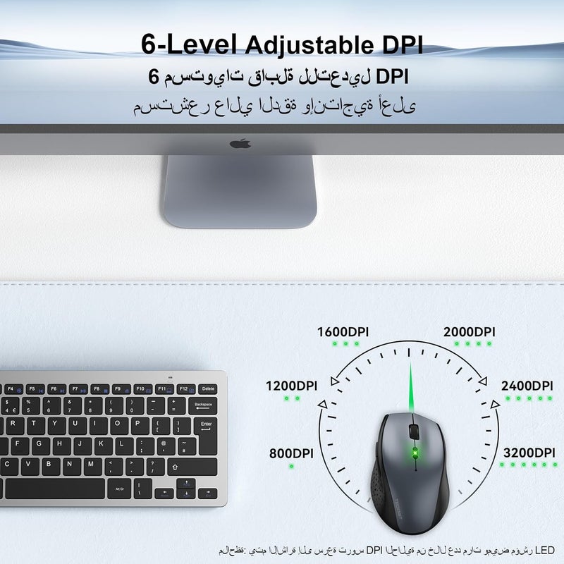 TECKNET Wireless Mouse, 2.4G Computer Mouse with 6-Level Adjustable 4800 DPI, 30 Months Battery, Ergonomic Grips, 6 Buttons Portable for PC, Chromebook, Mac, Grey - Image 2