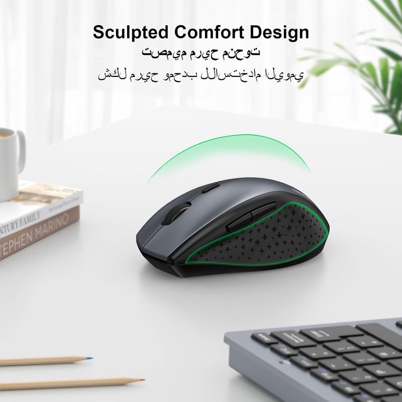 TECKNET Wireless Mouse, 2.4G Computer Mouse with 6-Level Adjustable 4800 DPI, 30 Months Battery, Ergonomic Grips, 6 Buttons Portable for PC, Chromebook, Mac, Grey - Image 3