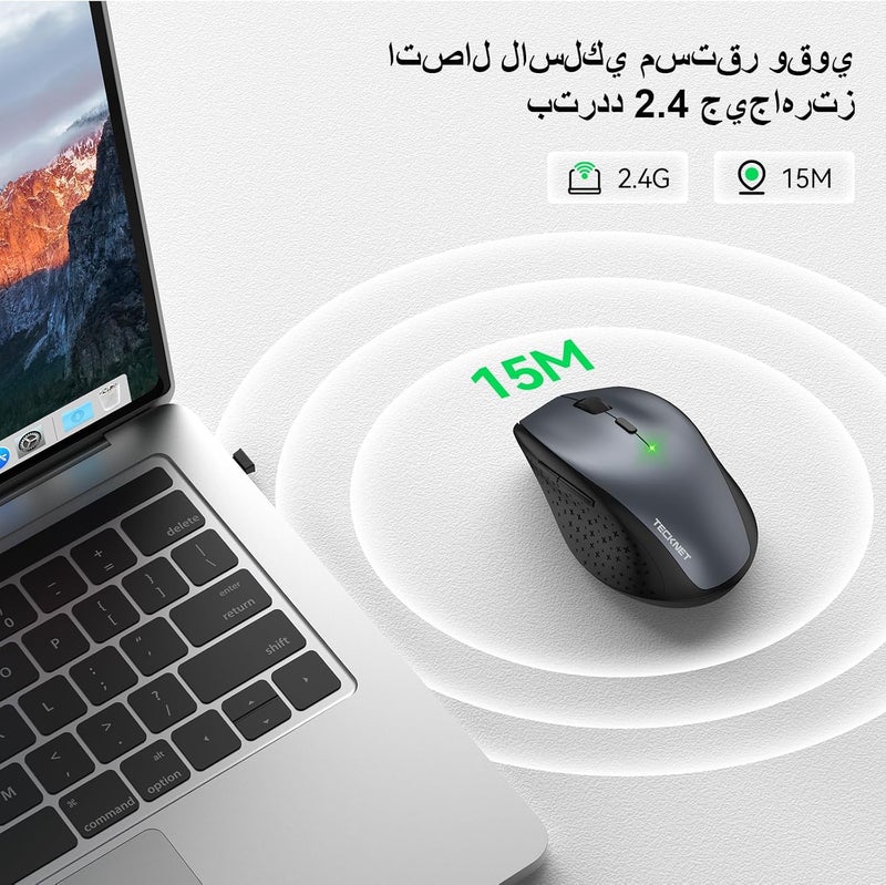 TECKNET Wireless Mouse, 2.4G Computer Mouse with 6-Level Adjustable 4800 DPI, 30 Months Battery, Ergonomic Grips, 6 Buttons Portable for PC, Chromebook, Mac, Grey - Image 4