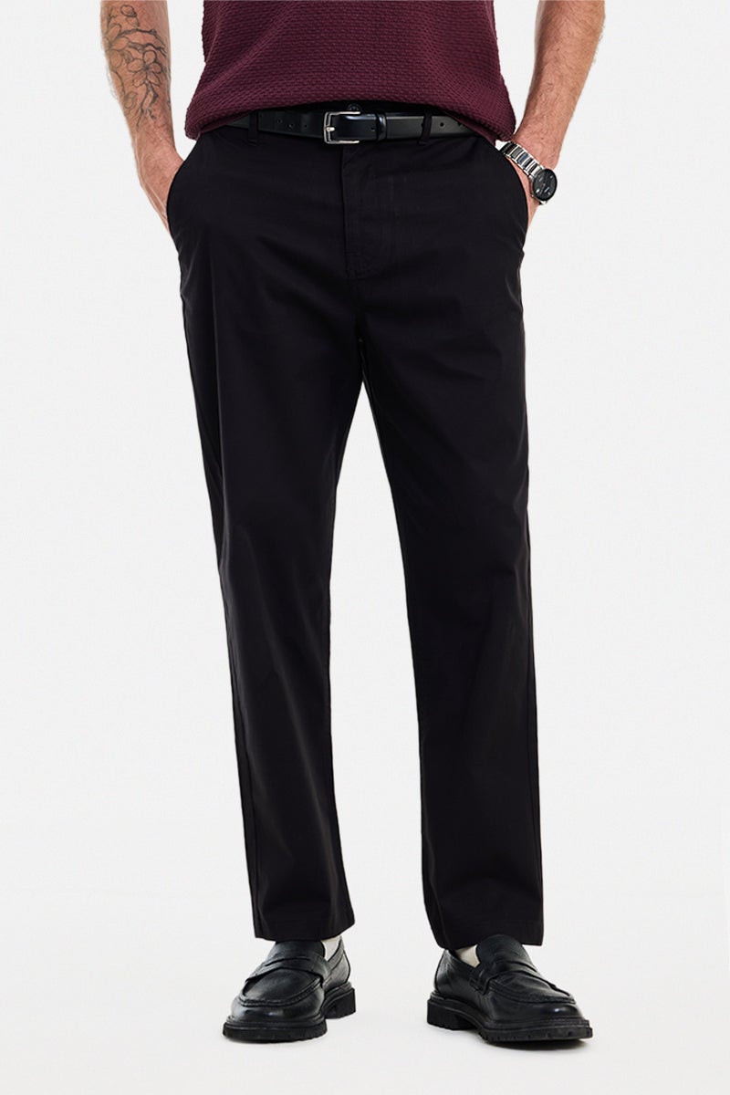 SNITCH Black Solid Regular Fit Casual Chinos - Image 1