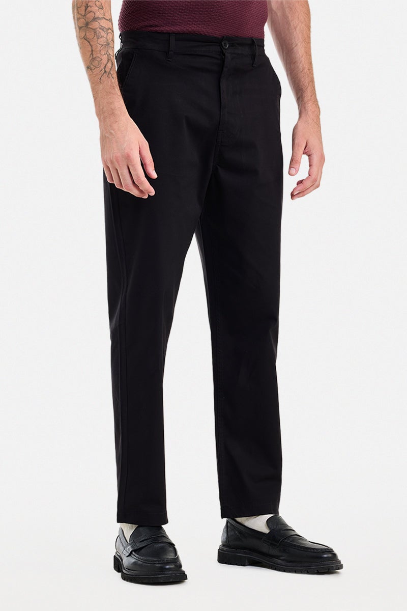 SNITCH Black Solid Regular Fit Casual Chinos - Image 4