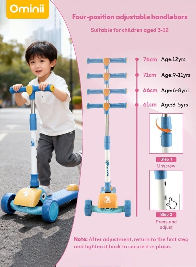 Ominii Foldable Kids Three-Wheel Scooter With Light Up LED Wheels, Adjustable Handlebar, No-Assembly Design, Stable and Durable for Outdoor Play, Suitable for Ages 3–12 - Image 2