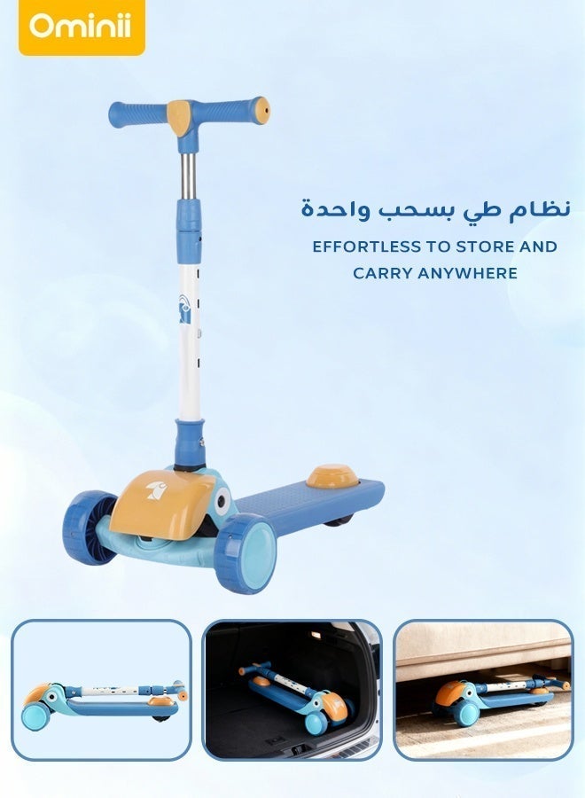 Ominii Foldable Kids Three-Wheel Scooter With Light Up LED Wheels, Adjustable Handlebar, No-Assembly Design, Stable and Durable for Outdoor Play, Suitable for Ages 3–12 - Image 5