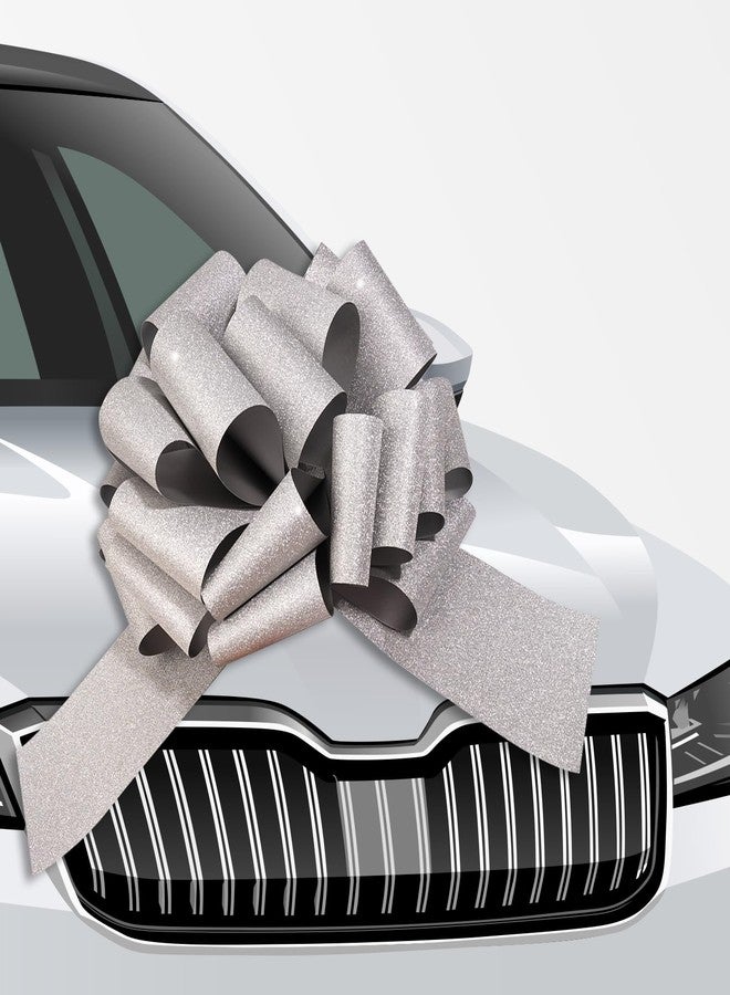 LeZakaa 12" Silver Gift Bow - Giant Glitter Pull Bow, Car Bow, Giant Big Pull Bow for Large Gift Decoration, Birthday Bows, Wedding Bow, Holiday Bow, Christmas Bow (1 Pack - Image 3