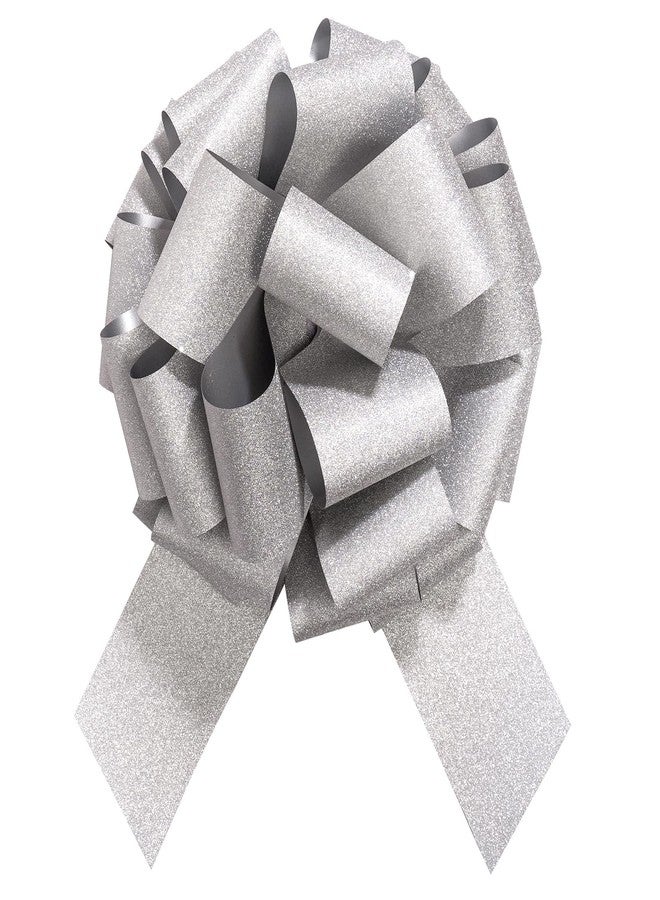 LeZakaa 12" Silver Gift Bow - Giant Glitter Pull Bow, Car Bow, Giant Big Pull Bow for Large Gift Decoration, Birthday Bows, Wedding Bow, Holiday Bow, Christmas Bow (1 Pack - Image 1