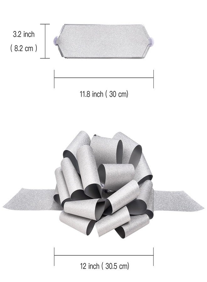 LeZakaa 12" Silver Gift Bow - Giant Glitter Pull Bow, Car Bow, Giant Big Pull Bow for Large Gift Decoration, Birthday Bows, Wedding Bow, Holiday Bow, Christmas Bow (1 Pack - Image 4