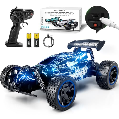 Tecnock RC Cars for Kids 118 Scale 2WD RC Car with LED Lights 24GHz Remote Control Car with USBC Easy Charging  50 Mins Playtime Toys Gifts for Boys  Girls Ages 812 - Image 1