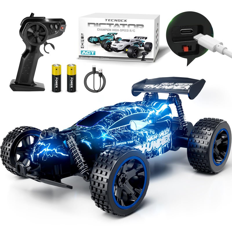 Tecnock RC Cars for Kids 118 Scale 2WD RC Car with LED Lights 24GHz Remote Control Car with USBC Easy Charging  50 Mins Playtime Toys Gifts for Boys  Girls Ages 812 - Image 2