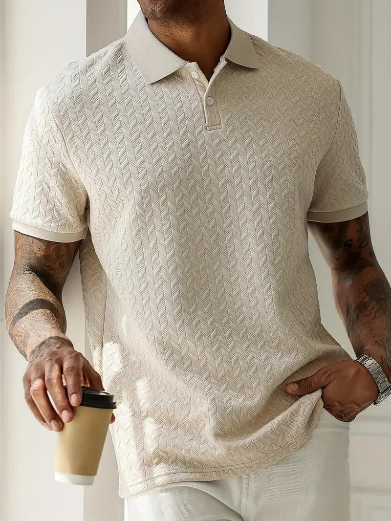 Trillion Jacquard Men's Polo T Shirt for Men (Polyester Blend | Regular Fit) Beige - Image 4