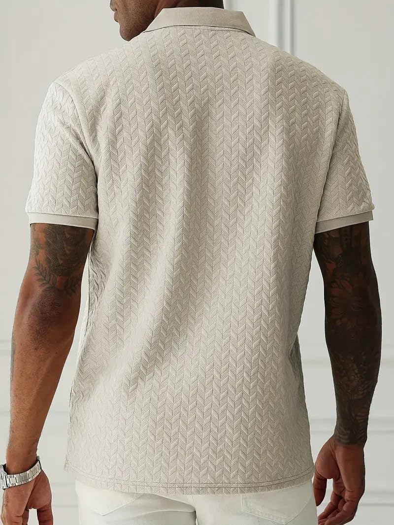 Trillion Jacquard Men's Polo T Shirt for Men (Polyester Blend | Regular Fit) Beige - Image 2