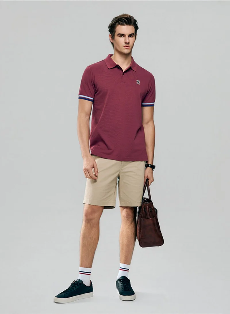GIORDANO Men’s Cotton Slim Performance Polo with Small Lion Embroidery