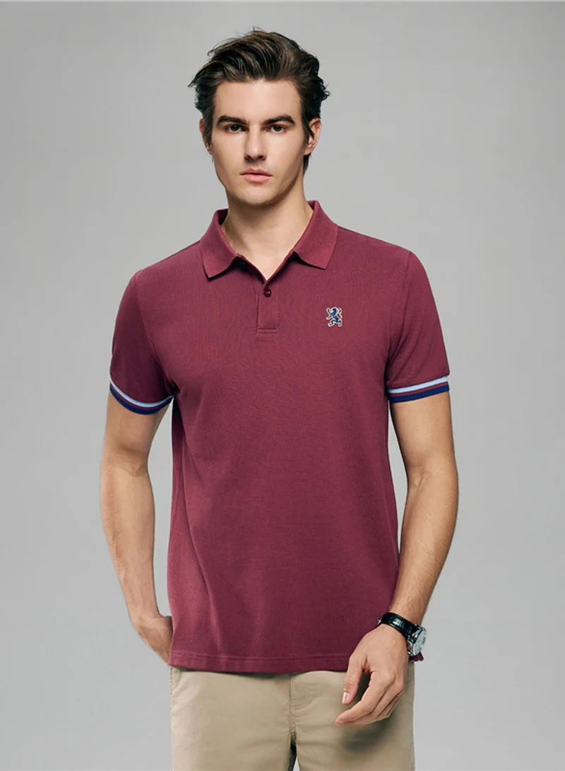 GIORDANO Men’s Cotton Slim Performance Polo with Small Lion Embroidery