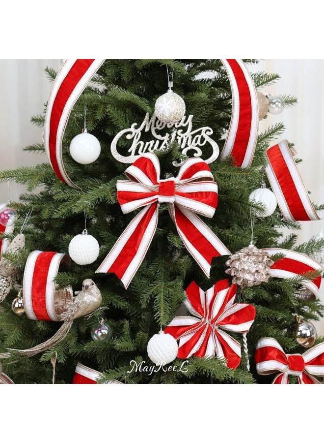 MAYREEL 2.5 Inch Double Color Velvet Wired Ribbon (Red & White, 10Yds) - Image 4