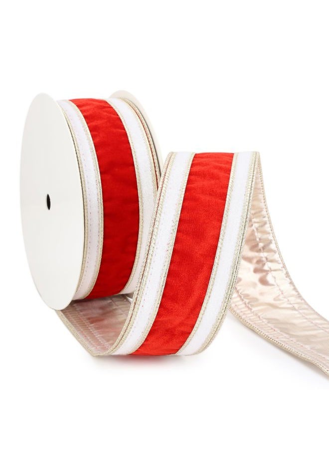 MAYREEL 2.5 Inch Double Color Velvet Wired Ribbon (Red & White, 10Yds) - Image 1