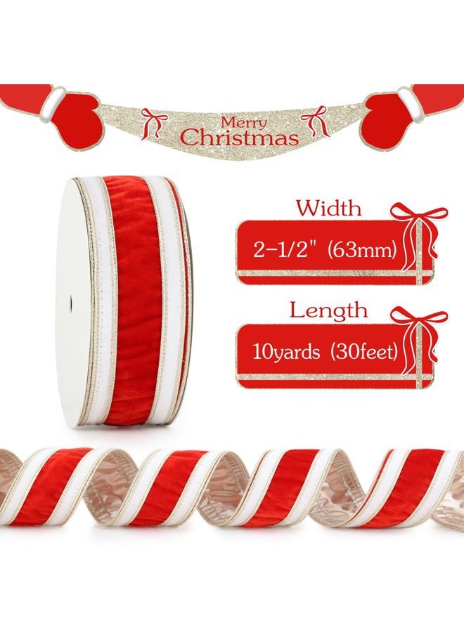 MAYREEL 2.5 Inch Double Color Velvet Wired Ribbon (Red & White, 10Yds) - Image 2