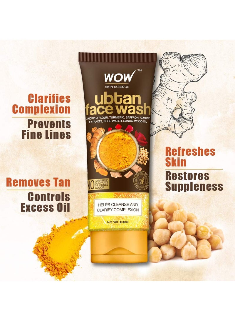 WOW Skin Science Ubtan Face Wash with Chickpea Flour Turmeric Saffron Almond Extract Rose Water & Sandalwood Oil - No Sulphate Parabens Silicones & Color - 100 mL - Image 3