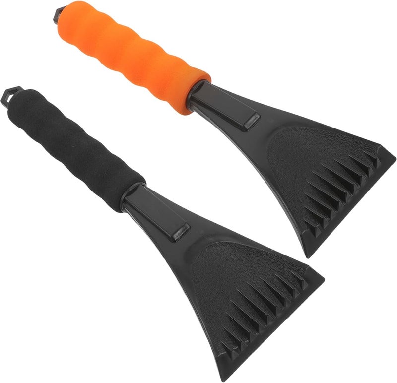 2pcs Multifunctional Plastic Snow Shovel with Replaceable Ice Scraper, Handheld Car Snow Shovel for Winter Deicing and Frost Removal, Black and Orange - Image 1