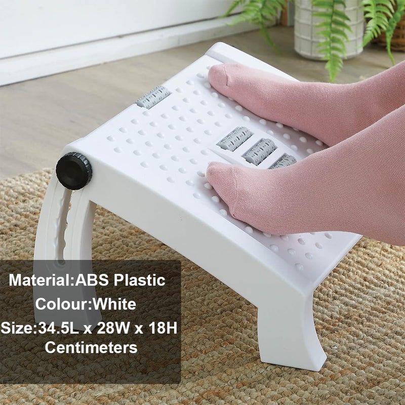 divinezon 6 Point Adjustable Underdesk Footrest with Foot Massager Roller 345 X 28 X 18 CM White - Image 3