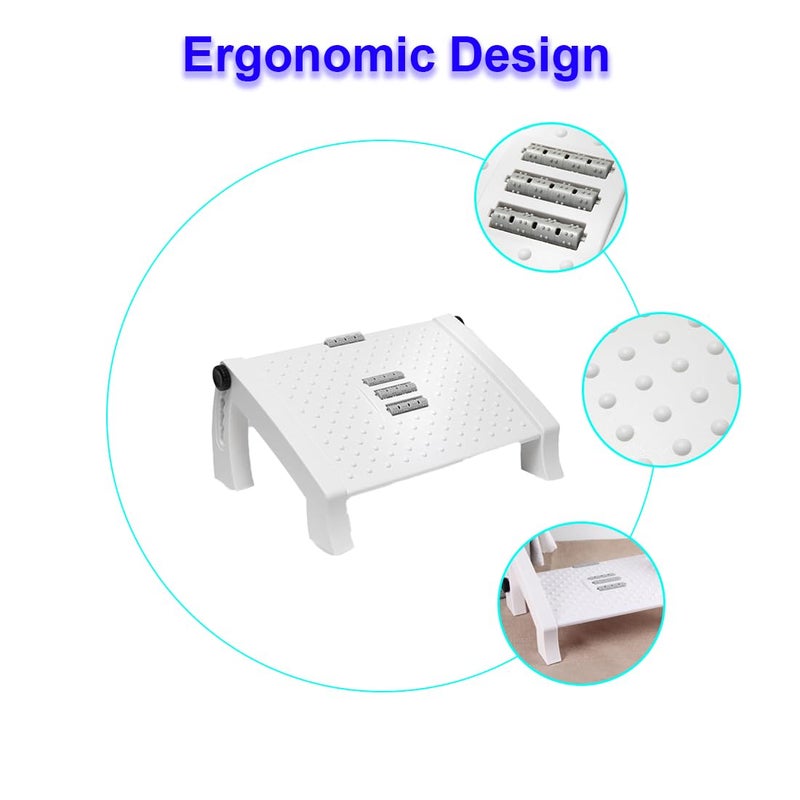 divinezon 6 Point Adjustable Underdesk Footrest with Foot Massager Roller 345 X 28 X 18 CM White - Image 2