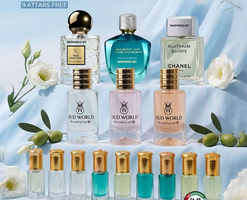 Oud World Combo Set 22 Perfume Trio – Ocean Scent, New Addiction & Egoiste Platinem | Fresh Marine Floral & Woody Blend - Image 2