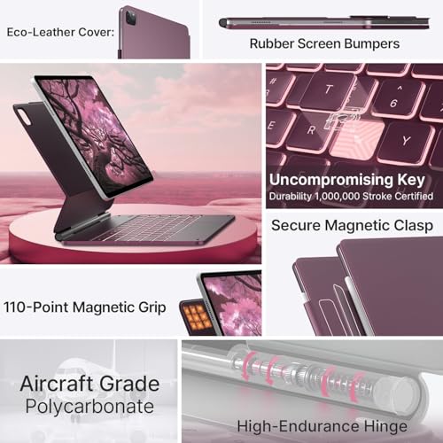 typecase Edge for iPad Air 13 (M4/M3/M2, 2026/2025/2024) & Pro 12.9 (6th/5th/4th/3rd) with 11-Color Backlit, Precision Trackpad, Magic Floating Keyboard (NOT FIT to Pro 13 (M5/M4) -Raspberry'26 - Image 5