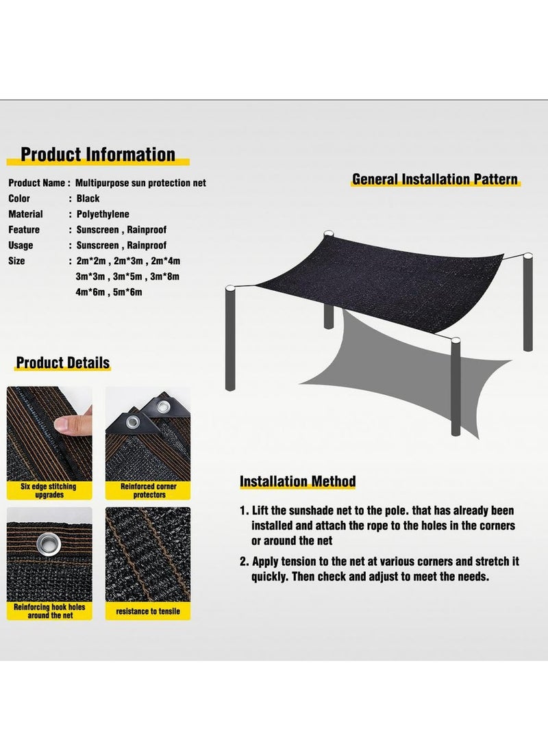 4x6m Black Shade Net, Sunblock Shade Cloth with Grommets for Outdoor Patio and Garden