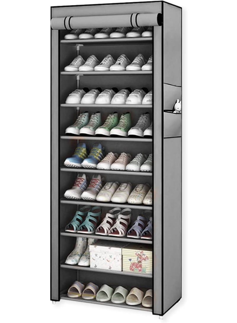 10 Layer Large Shoe Rack With Dust-Proof Cover Holder Gray