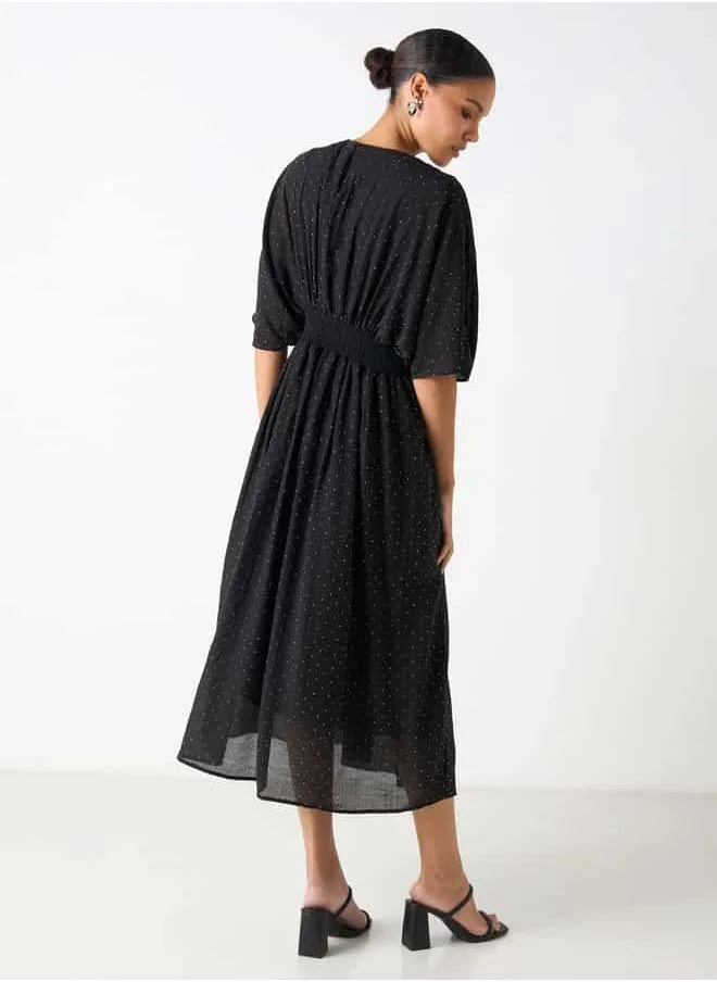2Xtremz 2Xtremz All-Over Embellished A-line Dress with Extended Sleeves