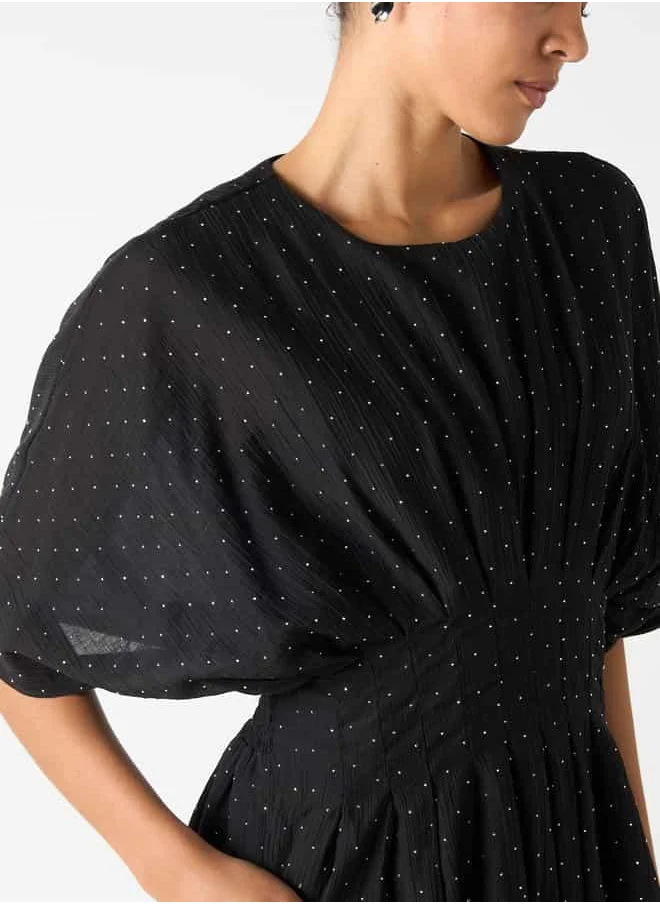 2Xtremz 2Xtremz All-Over Embellished A-line Dress with Extended Sleeves