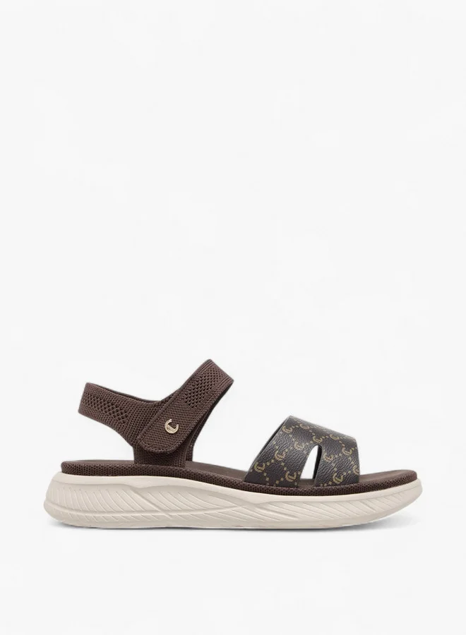 Le Confort Women Monogram Print Open Toe Sandals with Hook and Loop Closure