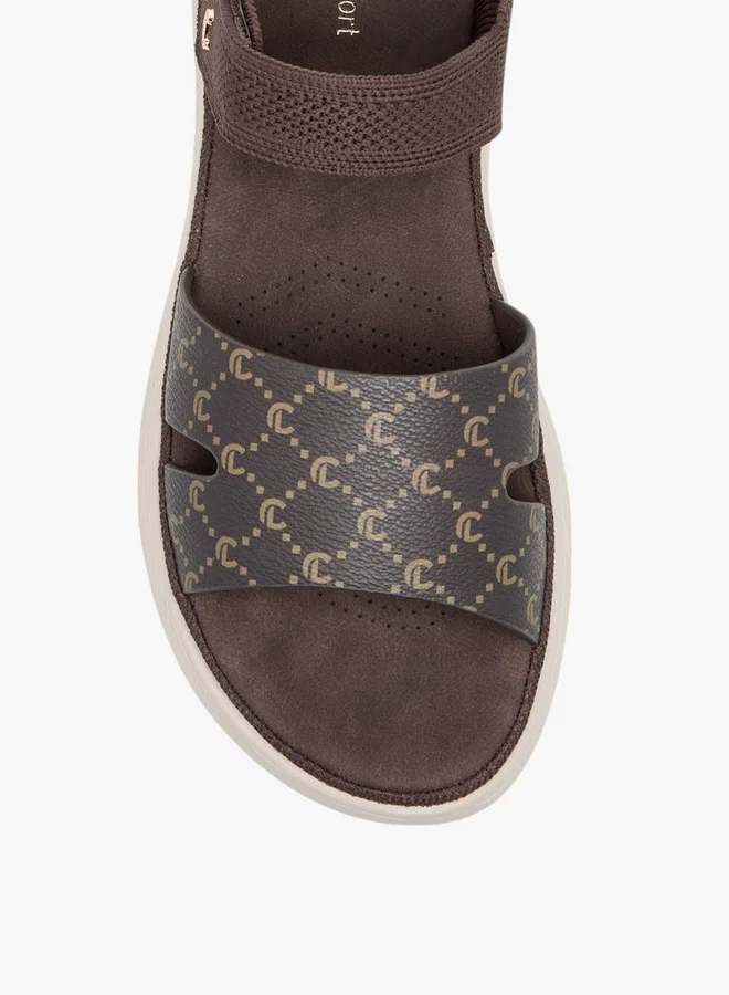 Le Confort Women Monogram Print Open Toe Sandals with Hook and Loop Closure