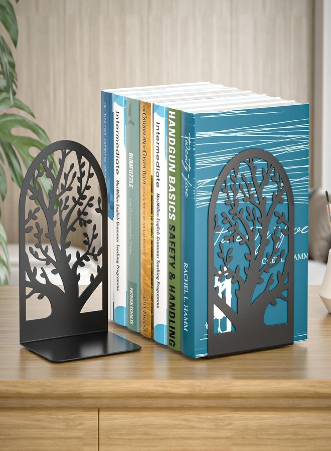 VFINE Bookend 3 Pairs, Decorative Book End, Bookends for Shelves, Desktope Book Ends, Book Stopper to Hold Books, Unique Black Metal Tree Book Holder for Home Office - Image 2