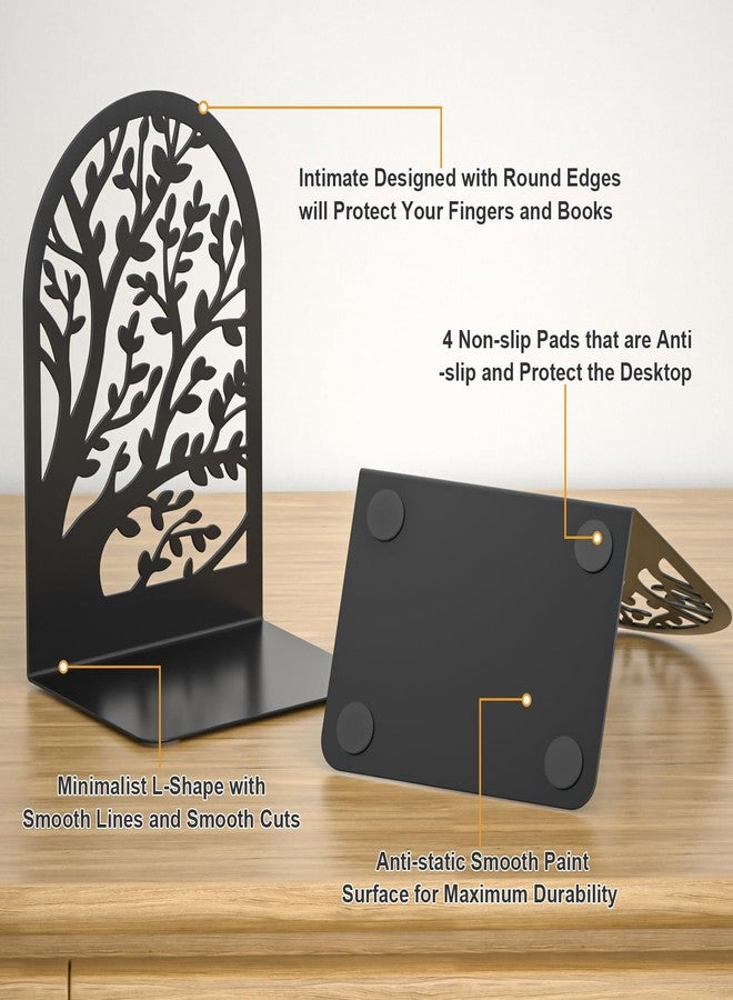 VFINE Bookend 3 Pairs, Decorative Book End, Bookends for Shelves, Desktope Book Ends, Book Stopper to Hold Books, Unique Black Metal Tree Book Holder for Home Office - Image 4
