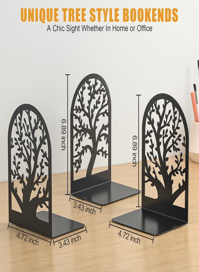 VFINE Bookend 3 Pairs, Decorative Book End, Bookends for Shelves, Desktope Book Ends, Book Stopper to Hold Books, Unique Black Metal Tree Book Holder for Home Office - Image 3