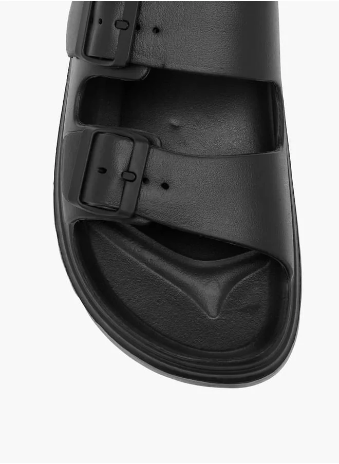 سيليست Womens Buckle Accent Slide Slippers With Slip-On Closure