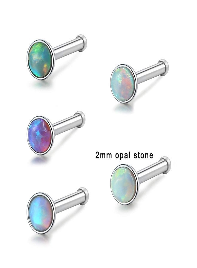 Lantine Bone Nose Ring Surgical Steel 20 Gauge 2mm Opal Nose Studs Set 1/4 inch - Image 4
