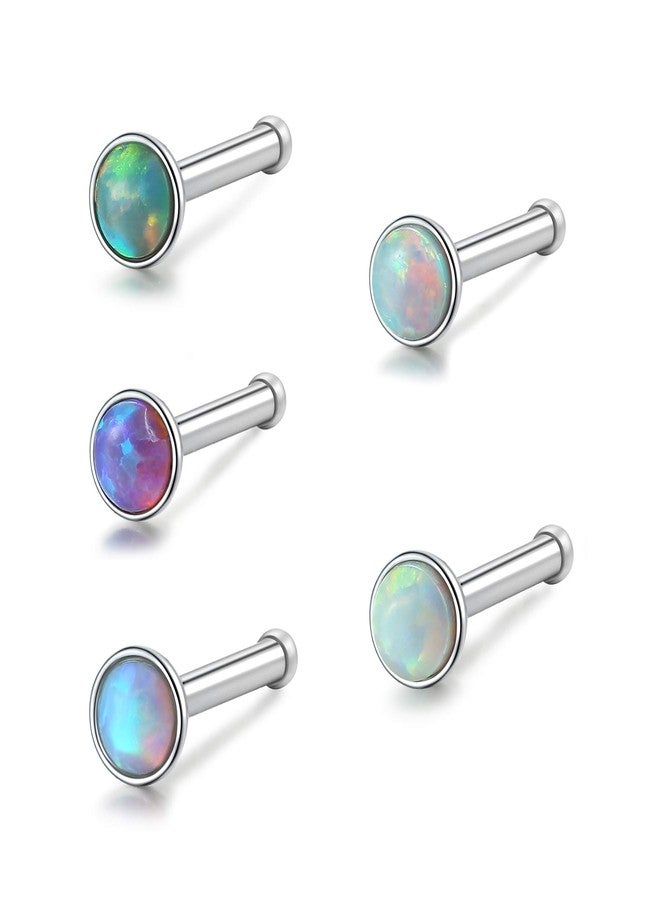 Lantine Bone Nose Ring Surgical Steel 20 Gauge 2mm Opal Nose Studs Set 1/4 inch - Image 1