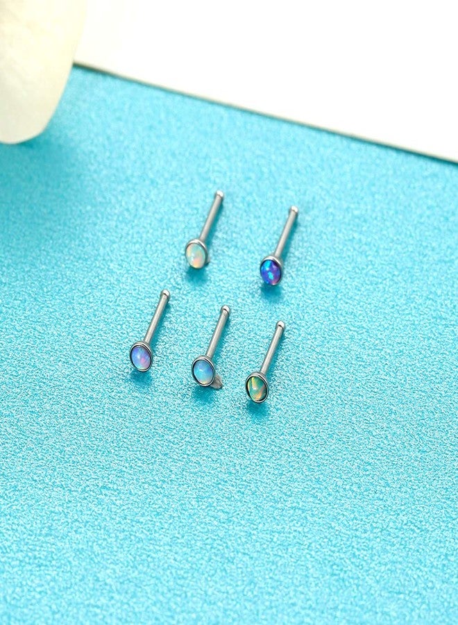 Lantine Bone Nose Ring Surgical Steel 20 Gauge 2mm Opal Nose Studs Set 1/4 inch - Image 2